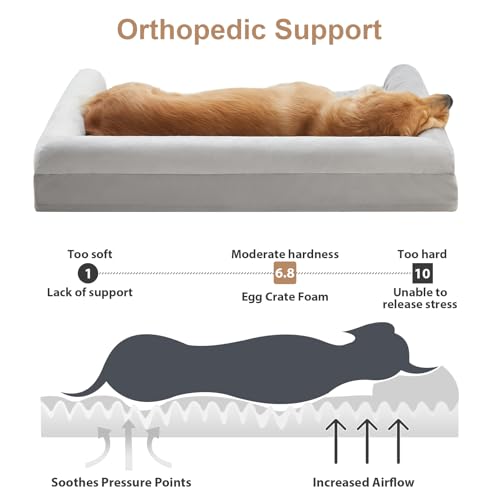 Orthopedic Washable Large Dog Bed for Senior Dog Comfy Sleep (28"l x 23"w x 6.5"th / Light Grey)