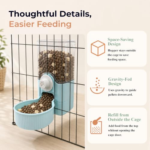41 oz Hanging Gravity Feeder for Small Animal Cages Rabbit & Guinea Pig (Blue)