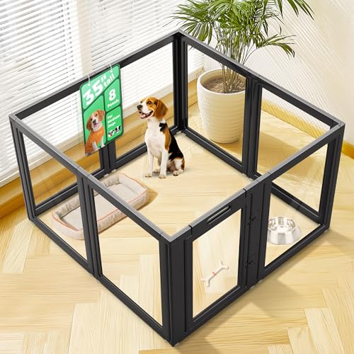 AuraSpace Clear Acrylic Indoor Dog Playpen (Black / 35"H)
