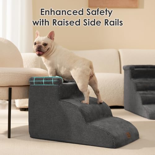 3 Step Curved Dog Stairs for Dogs (Grey / 23.6"l X 15.7"w X 15.7"h)