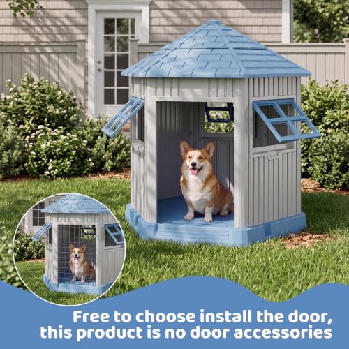 Outdoor Dog House for Small Medium Dogs (Blue-Grey)