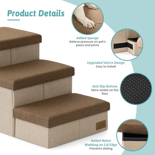 Dog Stairs with Storage (Brown / 43x17x22.6 inch)