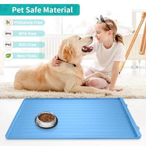 Pet Mats for Food and Water (Blue / 39.4"L x 27"W)