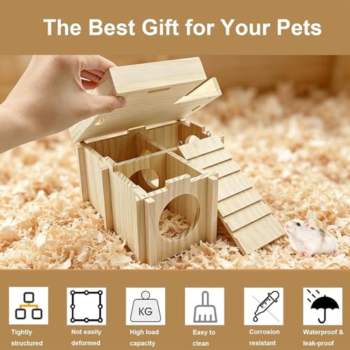 Wooden Hamster Hideout House with Platform
