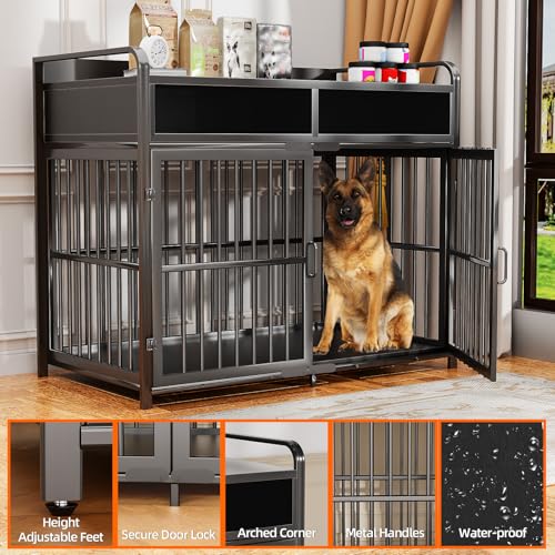 Large Dog Crate Furniture with Drawers Storage (Black / 40.6"L x 23.6"W x 44.9"H)