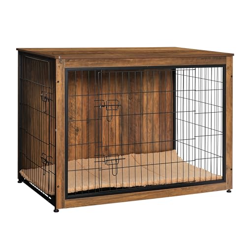 43.3" XXL Dog Crate Furniture with Cushion (Warm Brown / 43.3"L x 29.1"W x 31.7"H)