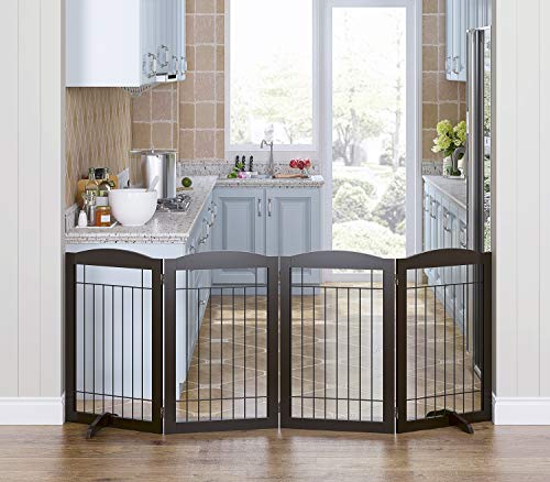 Free Standing Foldable Metal Pet Gate for Dog (Espresso / 【4 Panels】80"W x 30"H)