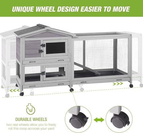 Large Rabbit Hutch with Wheels