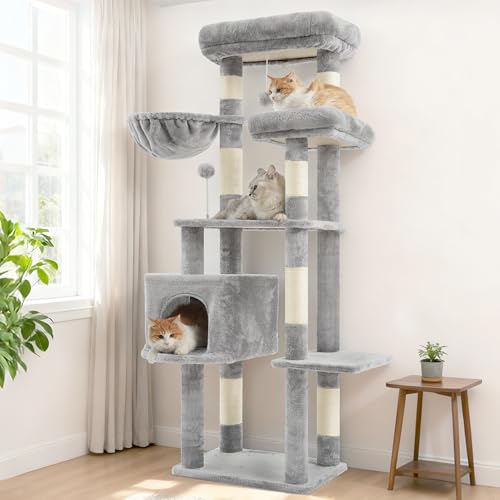 55.1'' Cat Tree Tower for Indoor Cats (55.1 inch / Light gray)