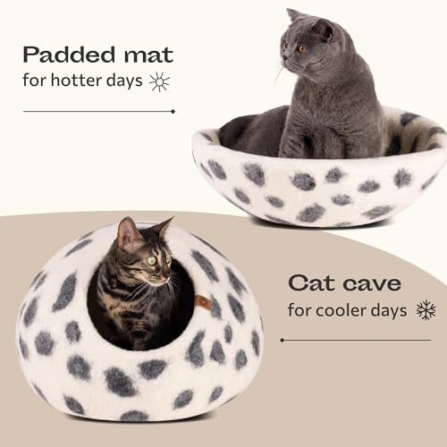 Cat Cave Merino Wool Bed for Indoor Cats (Snow Leopard / Medium)