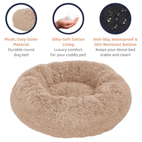 Calming Donut Dog Bed for Small Dogs (Camel / X-Large (45"L x 45"W x 10"Th))