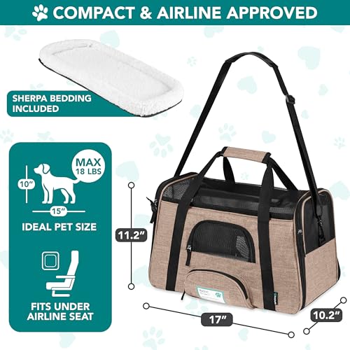 Airline Approved Pet Carrier Cats & Small Dogs (Heather Taupe / 17.0"L x 10.2"W x 11.2"H)