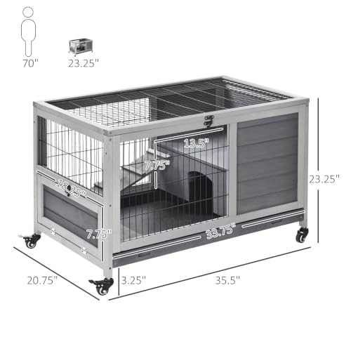 Wooden Rabbit Hutch Indoor Outdoor (Grey)