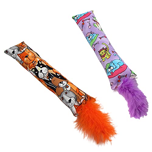 2 Pack Natural Interactive Catnip Cat Kicker with Feathers