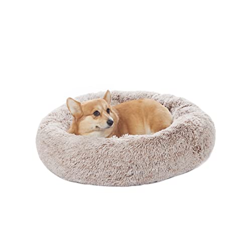 Calming Fluffy Donut Dog Bed for Medium Dogs (30.0"L x 30.0"W x 8.0"Th / Brown)