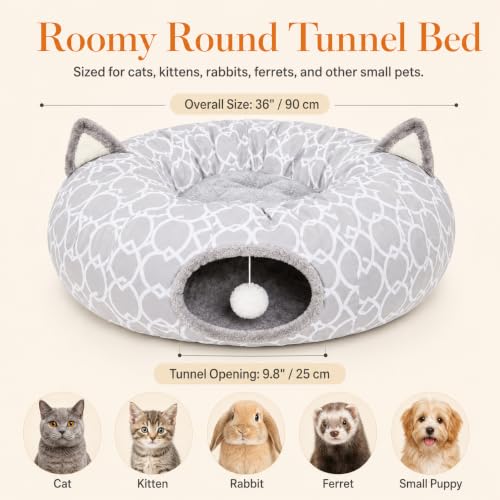 Geometric Cat Tunnel Bed Under Christmas Tree Oxford Outside with Plush Inside (Big Tunnel Bed)