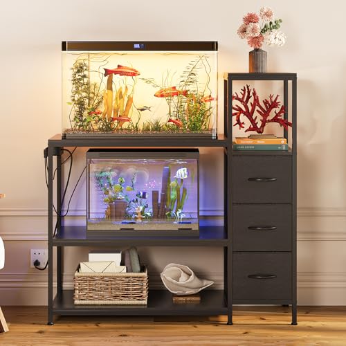 20 29 Gallon Aquarium Stand with Drawers & Power Outlet (Black)