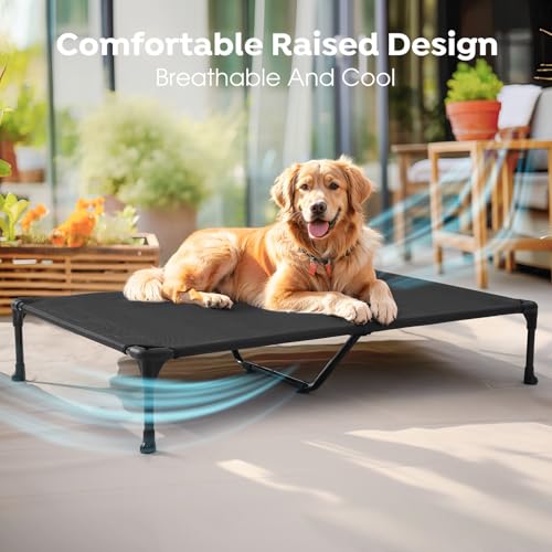 Outdoor Elevated Dog Bed Large Sized Dogs (59.0"L x 37.5"W x 9.0"Th / Black)
