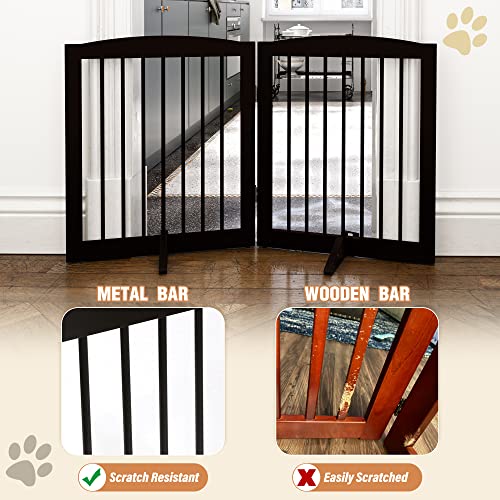 Freestanding Pet Gate for Dogs (24" Height-2 Panel / Dark Brown)