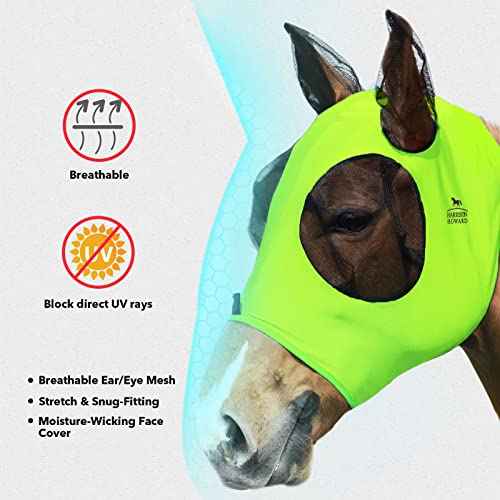 Super Comfort Stretchy Fly Mask Large Eye Space with UV Protection Soft on Skin with Breathability Fluro Lime M Cob (Cob (Medium) / Fluro-Lime)