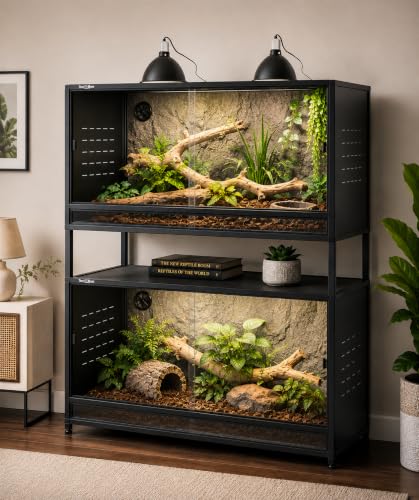 PVC Reptile Enclosure Space Efficient 44''x20''x20'' Stackable ToxiRium Large Reptile Terrarium 76 Gallons for Bearded Dragon Lizard Snake (Two 44x20x20''-76 Gallon with Kit)