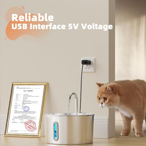 108oz 3.2L Cat Water Fountain Stainless Steel with 6 Filters 3 Sponges