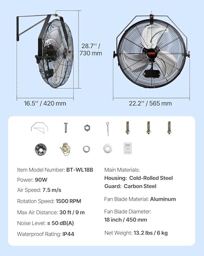Wall Mount Fan (18 Inch / Waterproof)