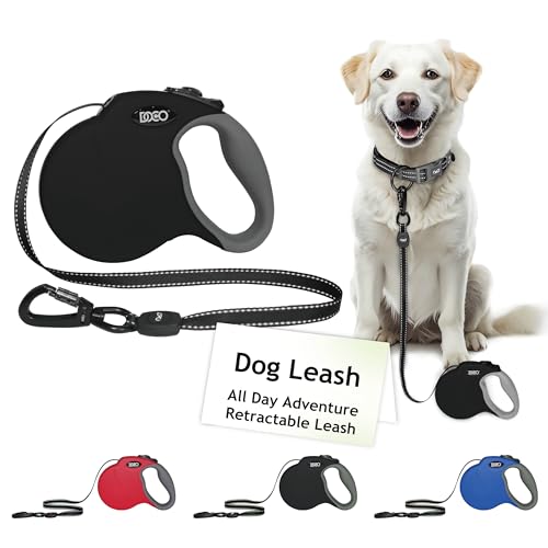 Retractable Dog Leash for Large Dogs Reflective Tape Lead with Stop and Lock Control (Medium 16ft / Black)