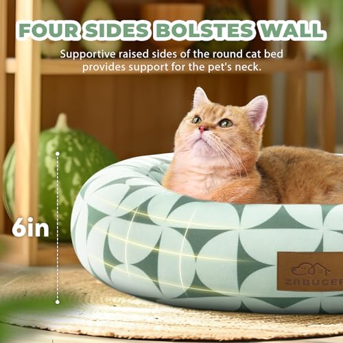 20in Green Pattern Round Dog Bed Sofa for Dogs Cats (Green Pattern / Small)