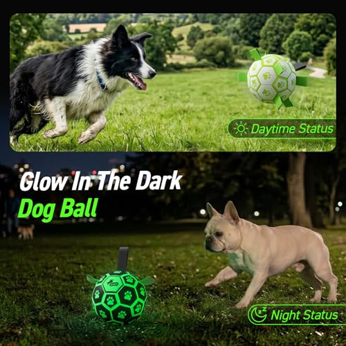 Glow in The Dark Dog Toys Soccer Ball with Straps (Glow in the Dark / 6 Inch)