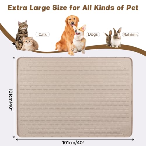 Cat Food Mat Extra Large Silicone Pet Bowl Mat 40''x40'' (Khaki / 40"L x 40"W)