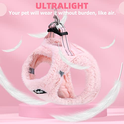 Dog Harness Collar and Leash Set No Pull for Small Medium Sized (Plush Pink / M (CHEST 16"-18"))