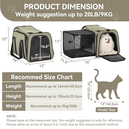 19"X12" X12" Expandable Pet Carrier (19.0"L x 12.0"W x 12.0"H / Green)