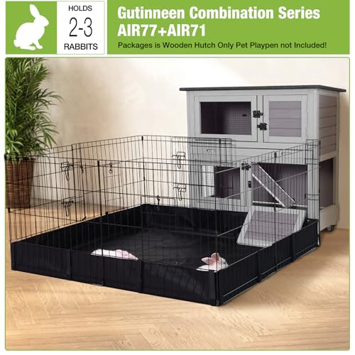Rabbit Hutch Indoor Mobile Outdoor Bunny Cage with Openable Middle Door (Grey / 36.0"L x 17.7"W x 36.4"H)