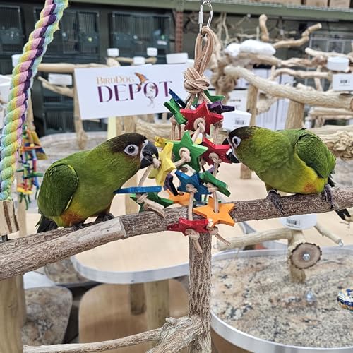 Wood Stars & Leather Toy for Bird Cage Stand or Playgym