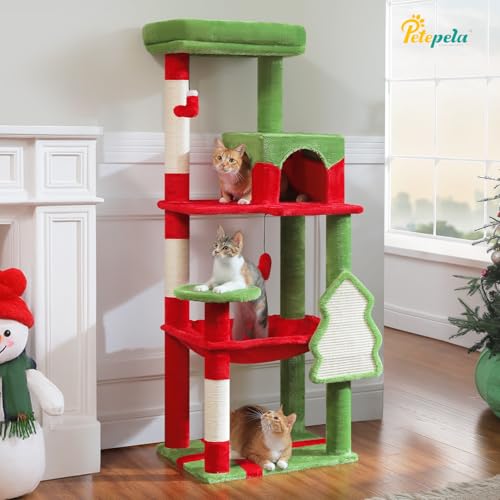 56.3" Cat Tree for Indoor Cats Large Adult with Hammock (Red / 56 Inches)