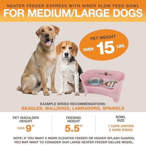 Express Mess Proof Dog Bowls Elevated for Medium and Large Breed (Medium to Large w/ 9 Peak Slow Feed Bowl / Pink)