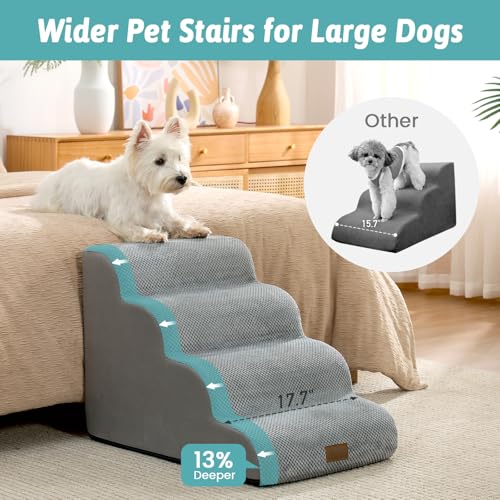 Wide Dog Stairs for Small Dog 19.7" H (Grey / Wide:17.7"x28"x19.7")