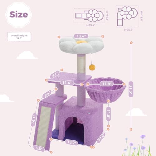 Cactus Cat Tree for Kittens & Small Cats (Purple)