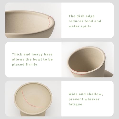 Extra Wide Elevated Ceramic 6.2" Shallow Cat Food Bowl (Pottery Clay-Shallow)