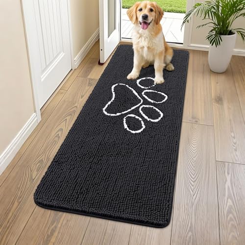 Dog Door Mat for Muddy Paws (59"X20" / Black and White)
