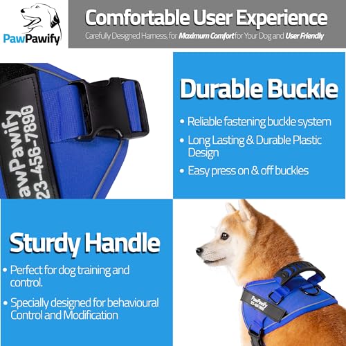 Custom No Pull Dog Harness with Name and Phone Number (L (40-60 LBS) / New Blue)