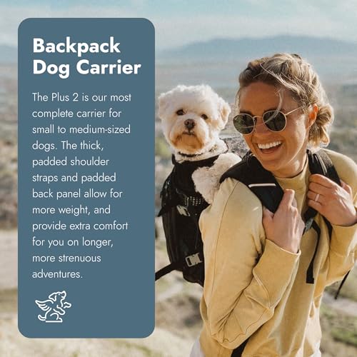 Plus 2 - Small, Jet Black - Ideal for Dogs 13-16” Long - Adjustable, Backpack-Style Carrier with Multi-Functional Storage Pack, Thick Shoulder Straps & Padded Back Panel (Jet Black / 9.8"L x 7.9"W x 16.9"H)