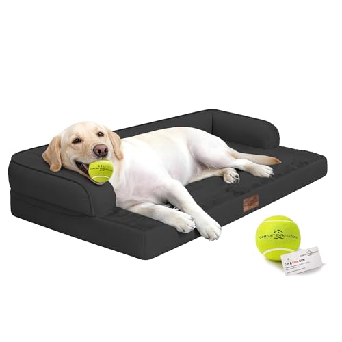 Waterproof XXL Dog Bed with Bolster for Extra Large Dogs (Black / 45"L x 35"W x 8"Th)