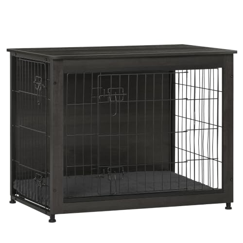 32.5" Dog Crate Furniture with Cushion (Dark Gray / 32.5"L x 21.9"W x 25.6"H)