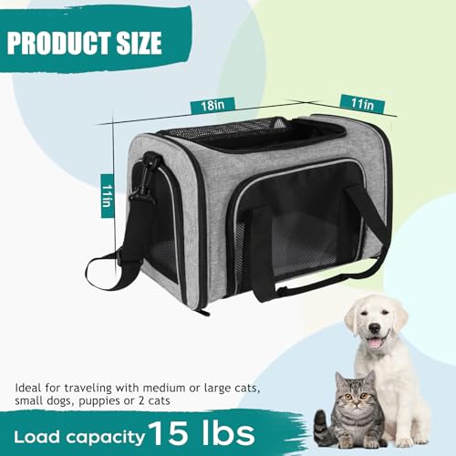 Dog Cat Carrier Pet Carriers for Small Medium Large Cats Dogs Carrier Soft Sided Small Puppy Dog Carrier Portable Foldable Airline Approved Dog Cat Travel Carrier Grey Black M (18.0"L x 11.5"W x 11.5"H / Grey&Black)
