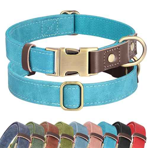 PU Leather Dog Collar for Medium Dogs (Light Blue / M: Neck 14-19", Width ¾")