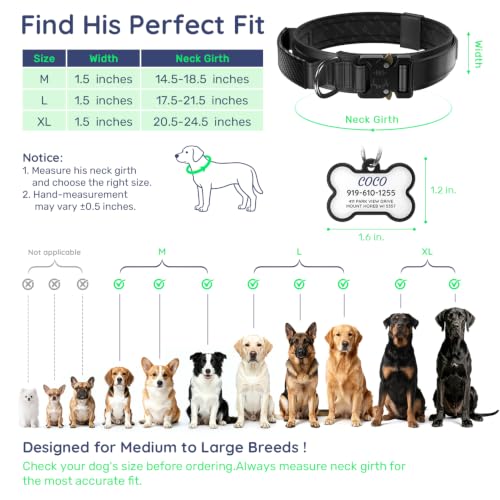 Personalized Tactical Dog Collar with Custom Photo Name for Medium Dogs (Black / M: Fits Neck 14.5"-18.5")
