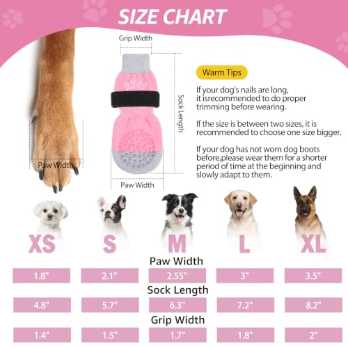 Anti Slip Dog Socks to Prevent Licking Paws for Hardwood Floors (Pearl Paw-Pink / Large (4 Count))