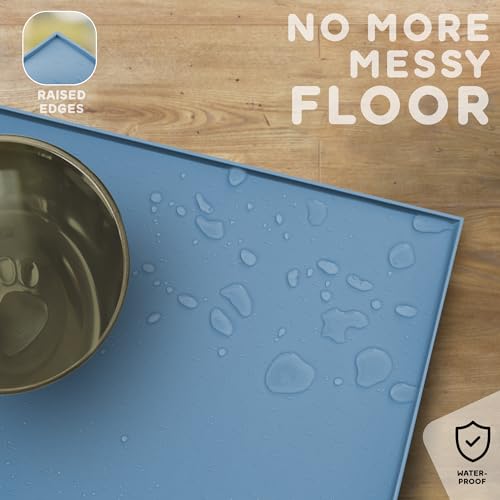 Dog Food Mat 28x18 Raised Edges Dogs Mat for Food and Water Prevent Spill (28"L x 18"W / Maya)